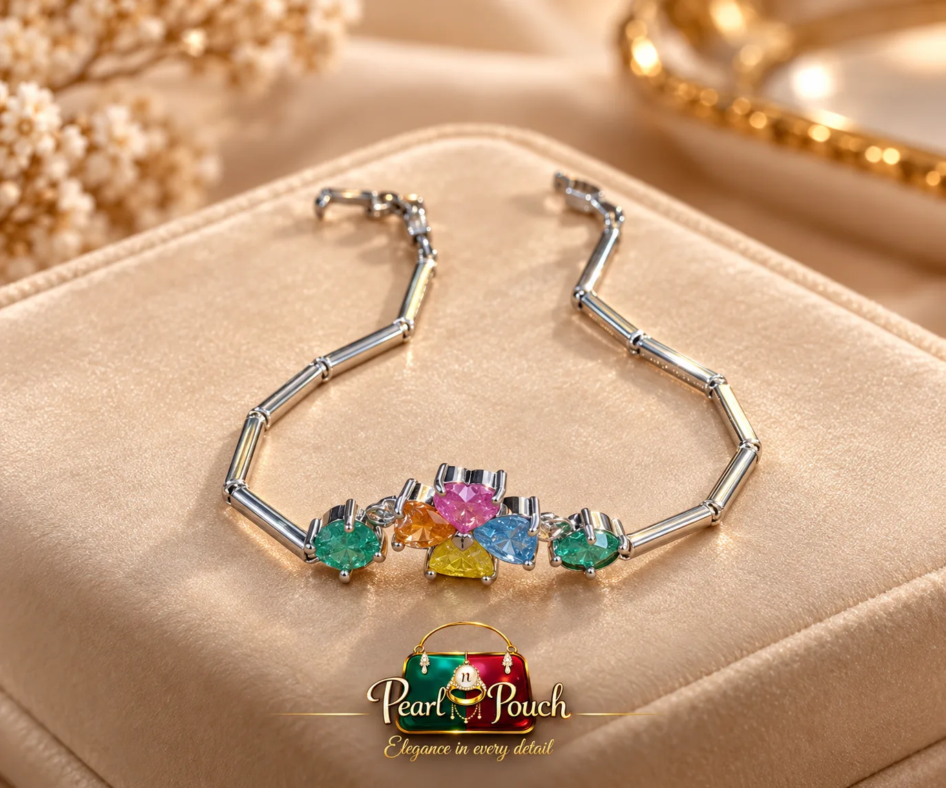 Elegant Silver-Plated Multicolor Zirconia Flower Bracelet (4)