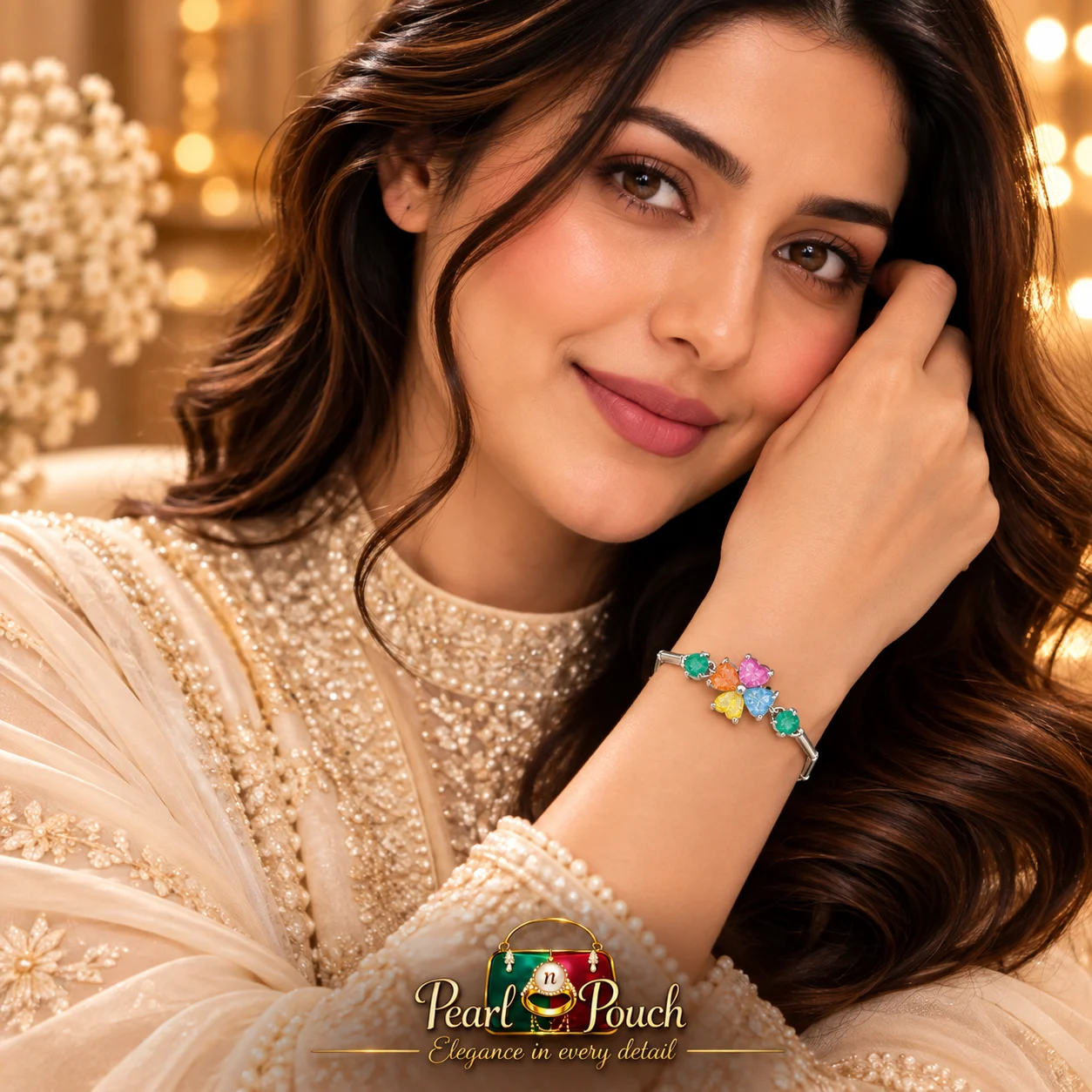 Elegant Silver-Plated Multicolor Zirconia Flower Bracelet (5)