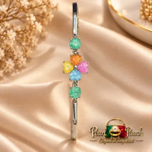 Elegant Silver-Plated Multicolor Zirconia Bracelet with colorful flower design