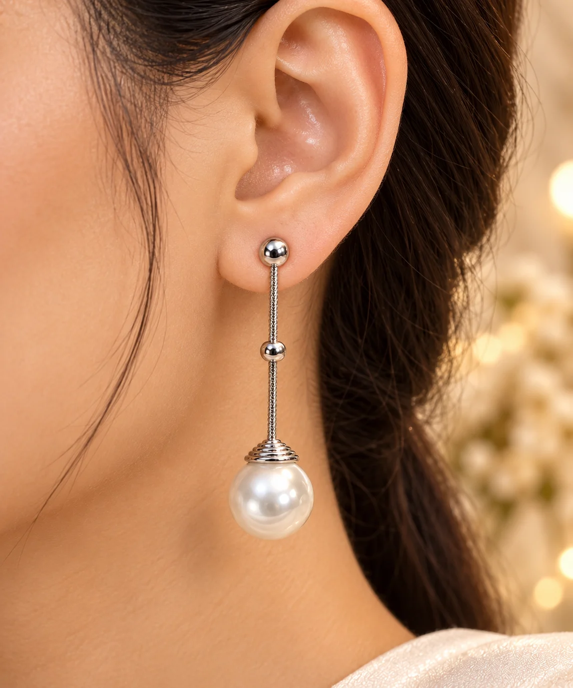 Elegant Silver Plated Pearl Drop Earrings (1)