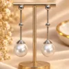 Elegant Silver Plated Pearl Drop Earrings for Women with 5.5 cm long drop design