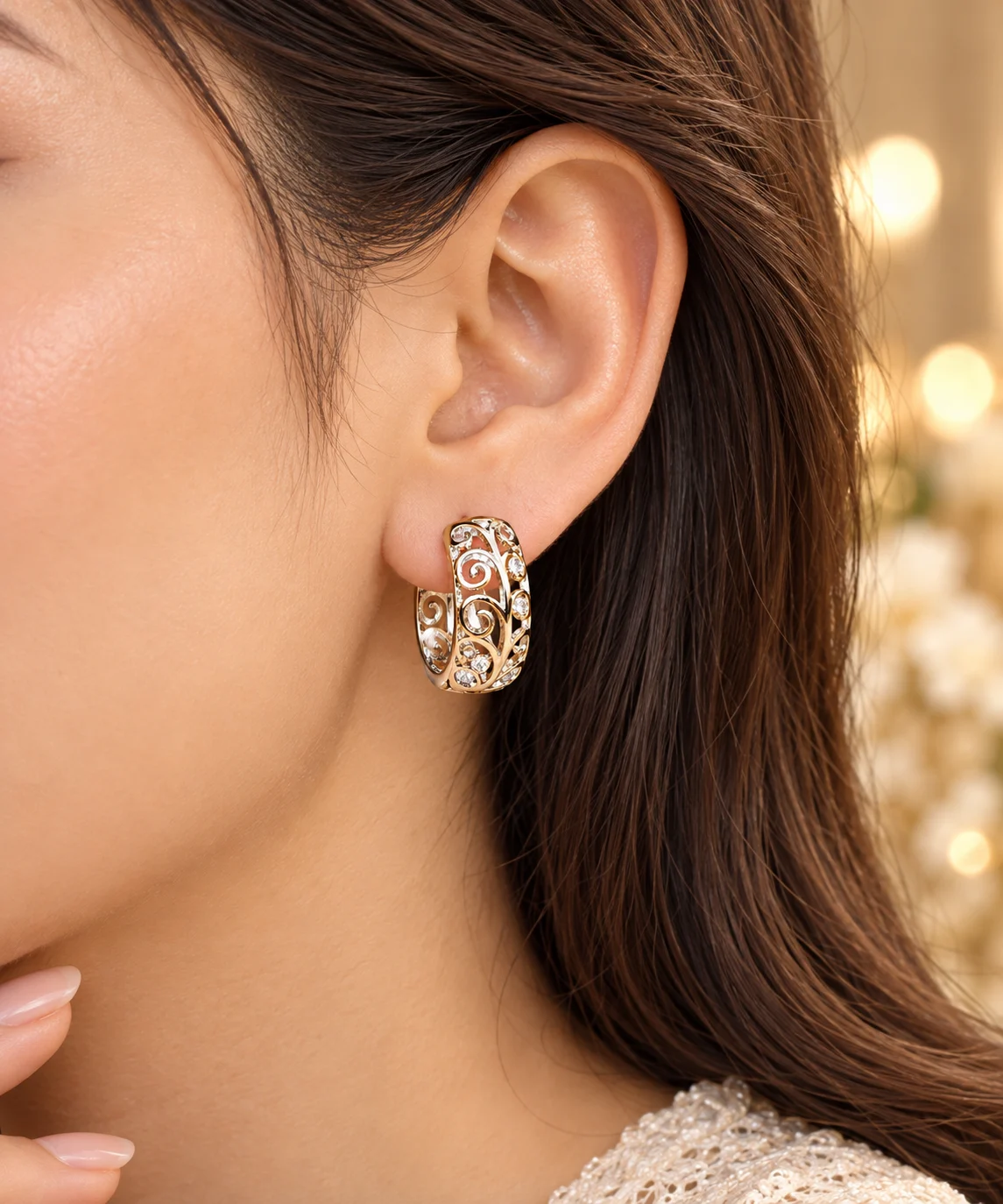 Elegant Silver Plated Scroll Earrings (1) Elegant Silver Plated Scroll Earrings with intricate openwork design and curved detailing