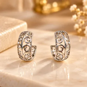 Elegant Silver Plated Scroll Earrings with intricate openwork design and curved detailing