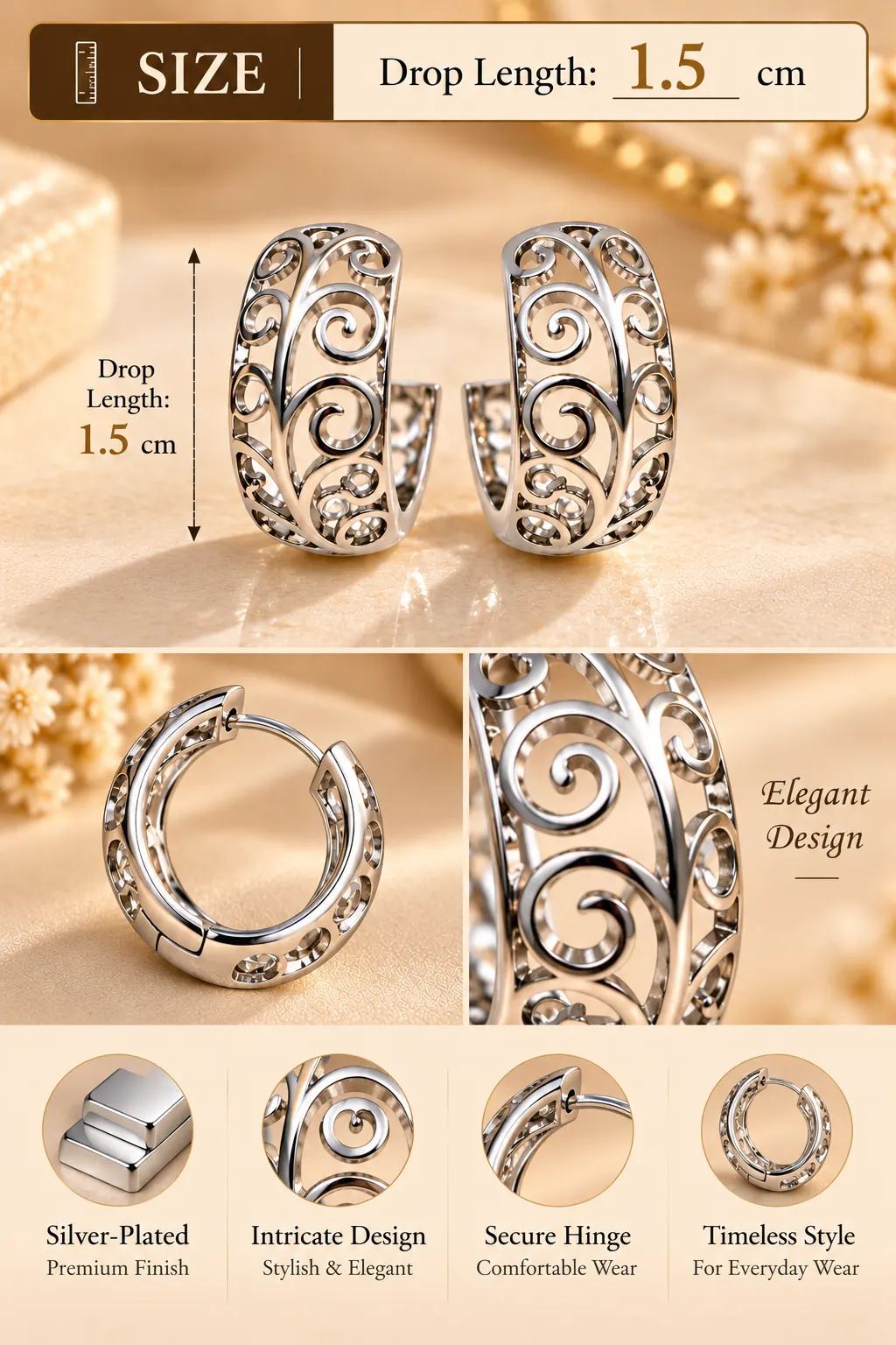 Elegant Silver Plated Scroll Earrings (6)