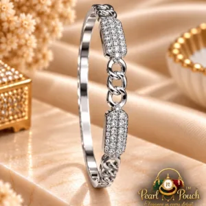 ZUPING Silver-Plated Zirconia Bracelet standing upright showing linked geometric detailing