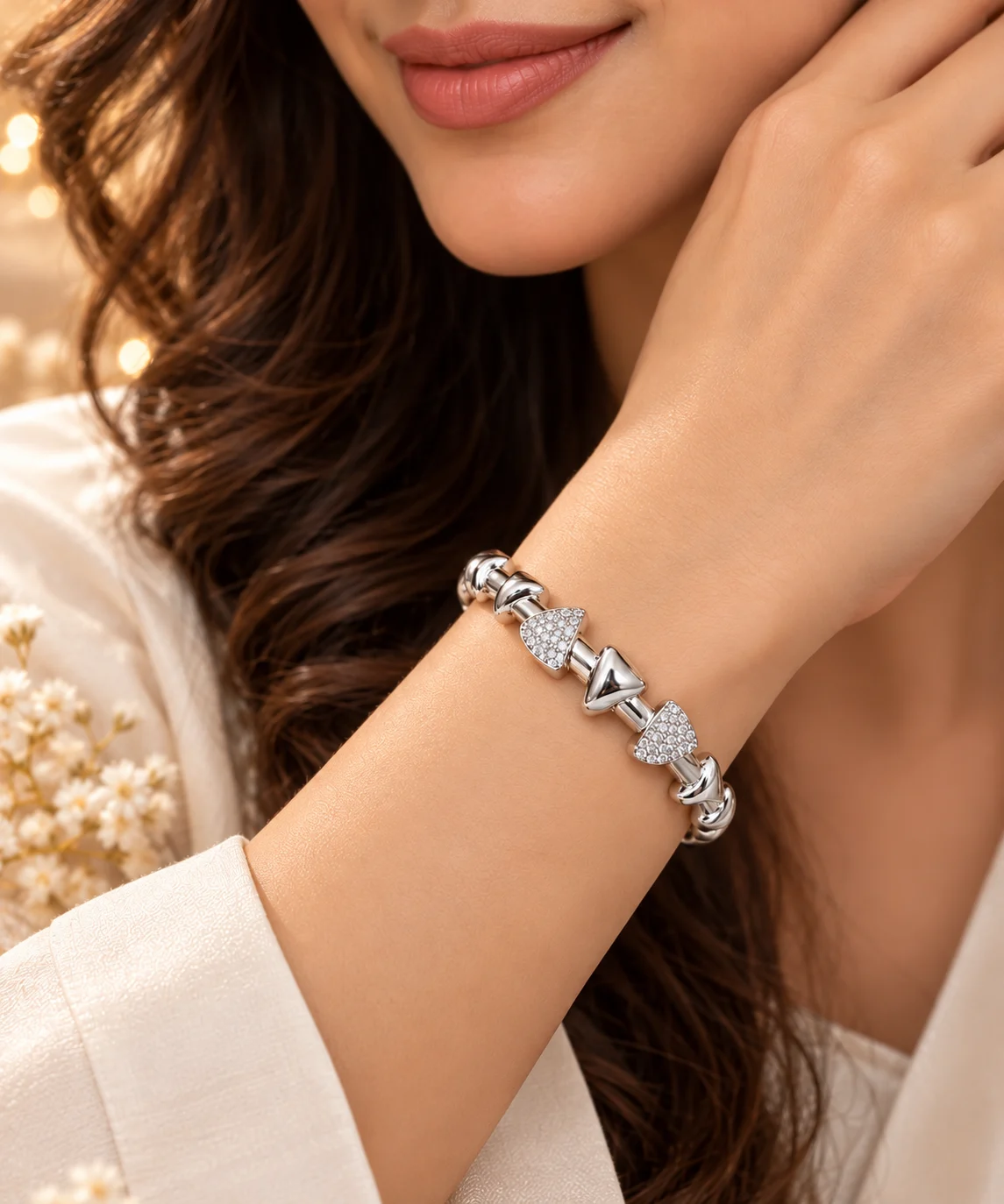 Elegant Silver-Plated Zirconia Bracelet by Zuping – 55 mm Free Size (2)