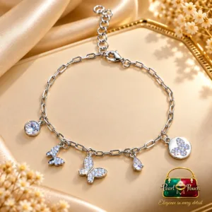 Elegant Silver-Plated Zirconia Bracelet by Pearl n Pouch with butterfly charms and adjustable chain