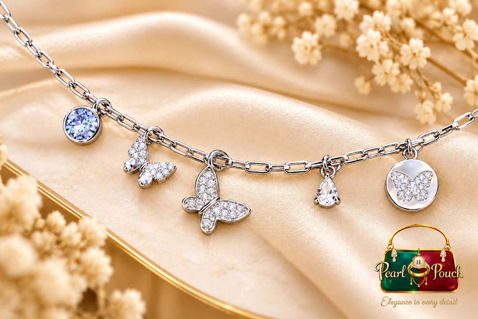 Elegant Silver-Plated Zirconia Butterfly Charm Bracelet (4)