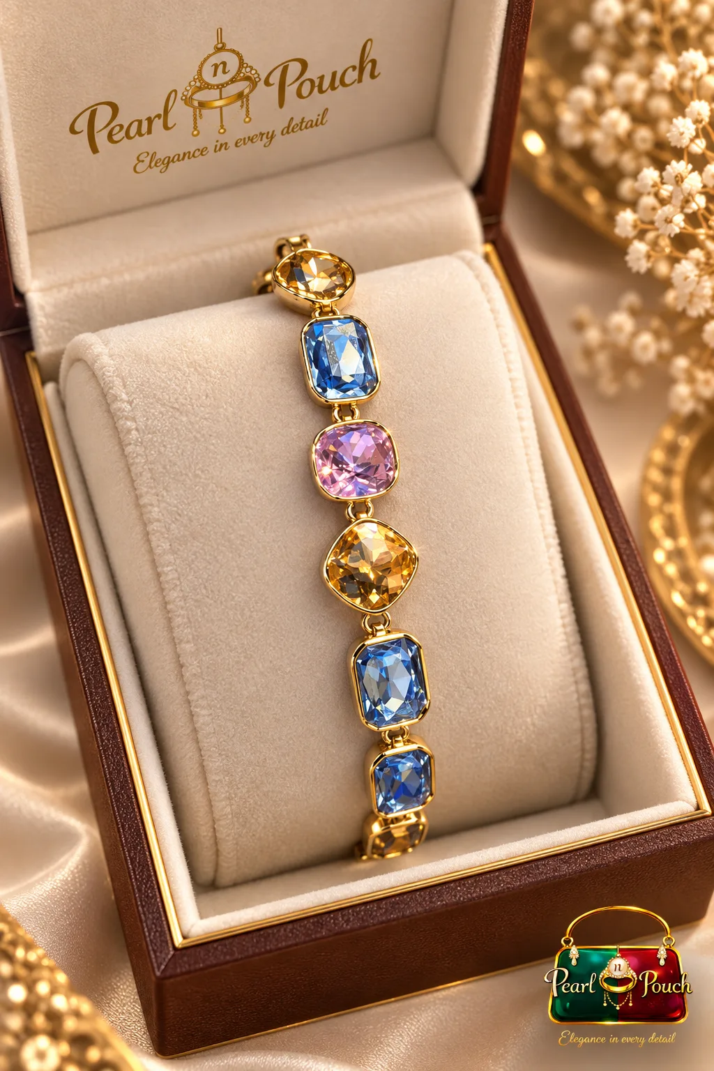 Elegant ZUPING 18K Gold Plated Multicolor Zirconia Bracelet (1) Elegant 18K Gold Plated Zirconia Bracelet by ZUPING with multicolor stones
