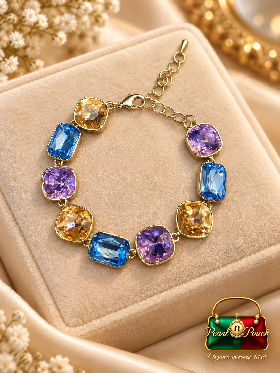 Elegant ZUPING 18K Gold Plated Multicolor Zirconia Bracelet (3)