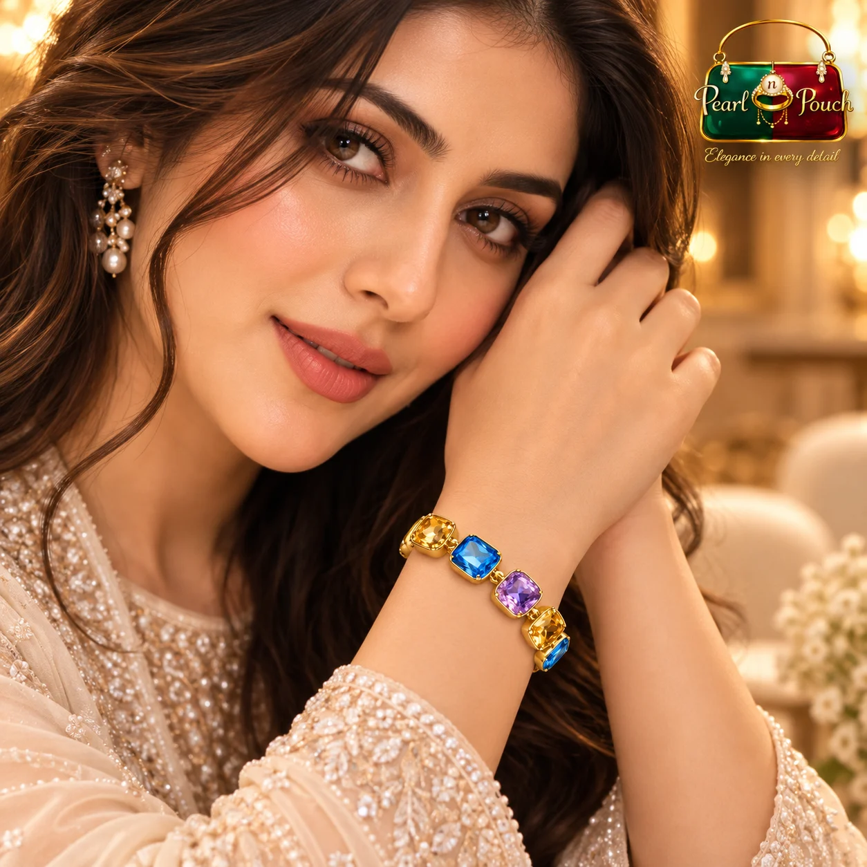 Elegant ZUPING 18K Gold Plated Multicolor Zirconia Bracelet (6)