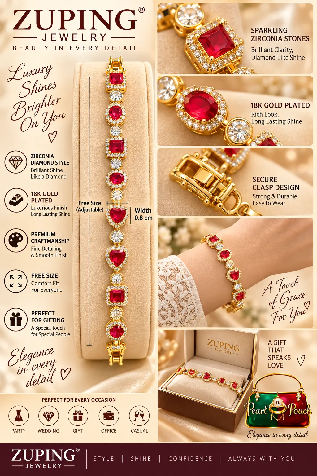 Elegant ZUPING 18K Gold Plated Zirconia Bracelet (2)