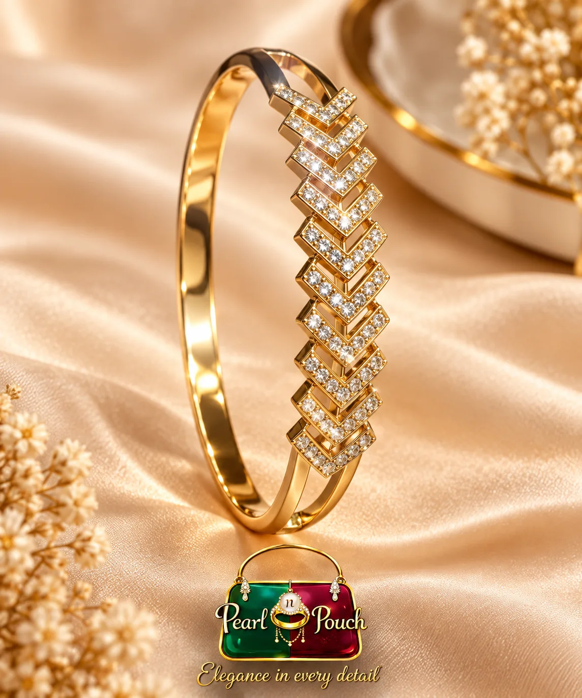 Elegant ZUPING 18K Gold Plated Zirconia Bracelet (5) ZUPING 18K Gold Plated Zirconia Bracelet displayed flat showing the sparkling geometric centre