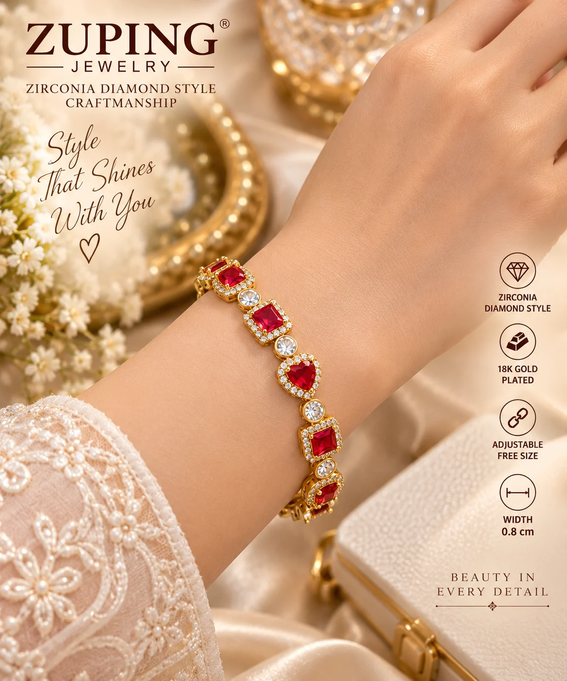 Elegant ZUPING 18K Gold Plated Zirconia Bracelet (6)
