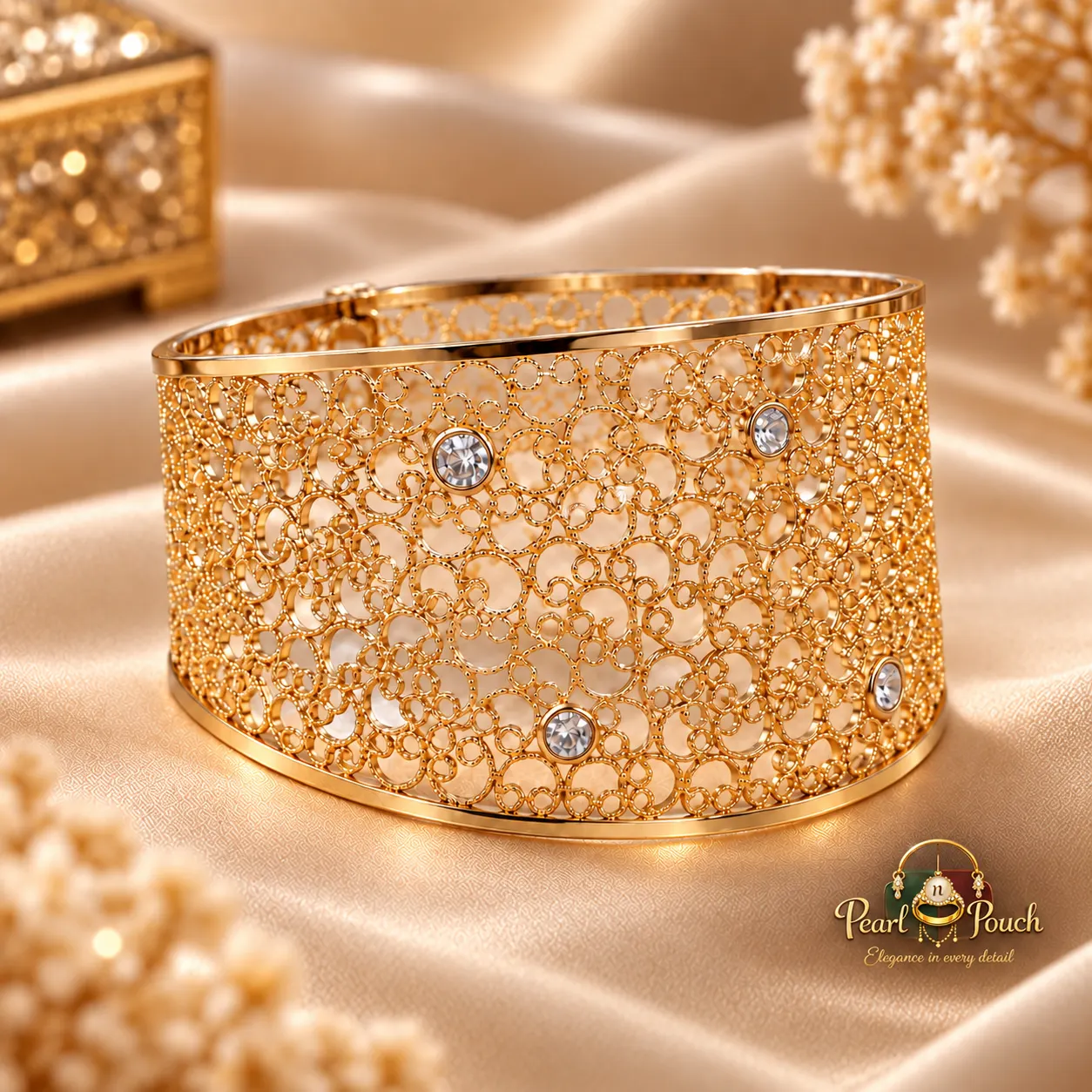 Elegant ZUPING 18K Gold Plated Zirconia Cuff Bracelet (1)