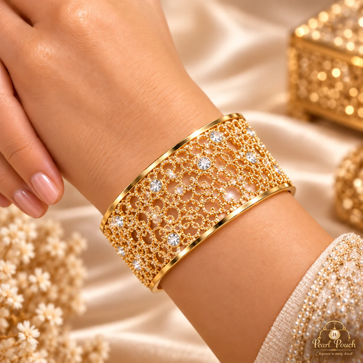 Elegant ZUPING 18K Gold Plated Zirconia Cuff Bracelet (2)