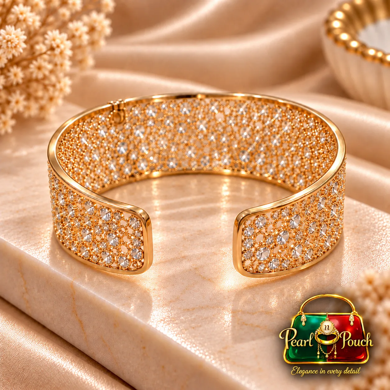 Elegant ZUPING 18K Gold Plated Zirconia Cuff Bracelet (4)