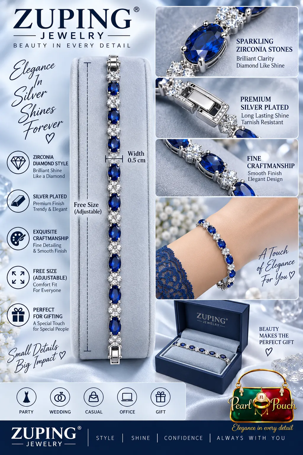 Elegant ZUPING Silver-Plated Zirconia Bracelet (1)