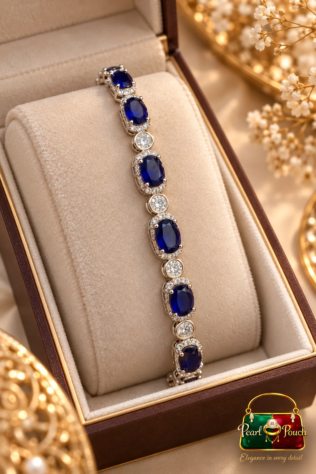 Elegant ZUPING Silver-Plated Zirconia Bracelet (4) Elegant Silver-Plated Zirconia Bracelet by ZUPING with blue stones and sparkling zirconia accents