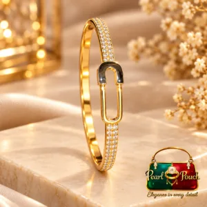 Elegant 18K Gold Plated Zirconia Bracelet by Zuping with sparkling stones and link-inspired central design