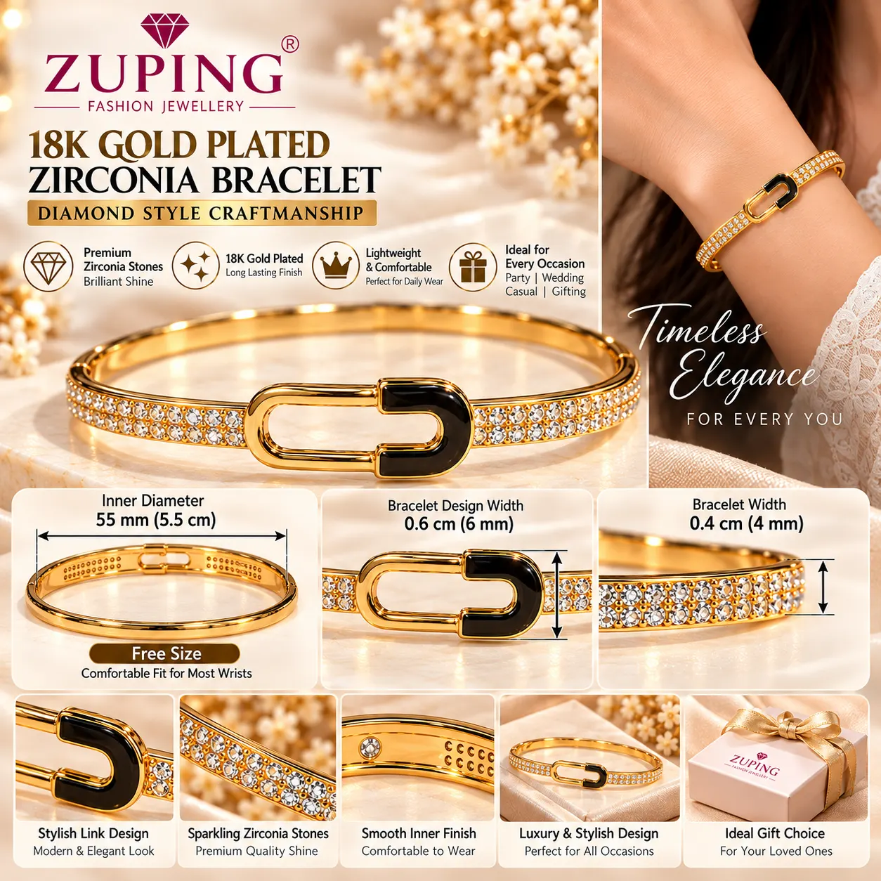Elegant Zuping 18K Gold Plated Zirconia Bracelet (6)