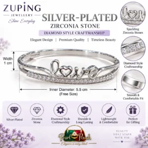 Elegant Silver-Plated Zirconia Bangle by Zuping with LOVE design and sparkling zirconia stones