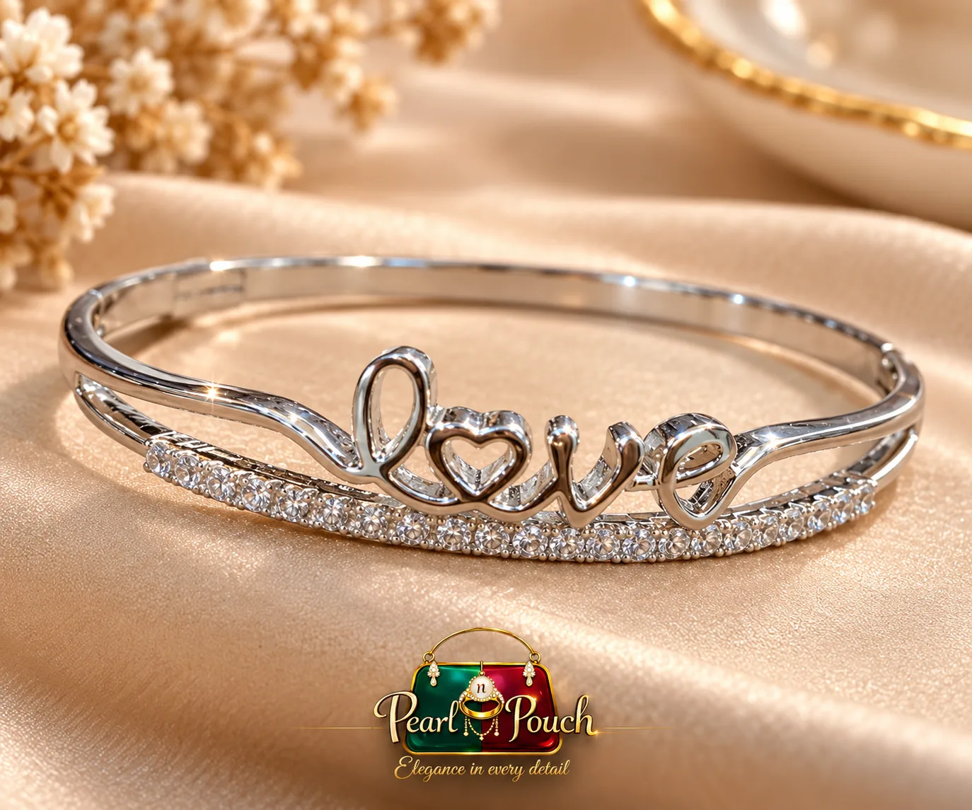 Elegant Zuping Silver-Plated Zirconia LOVE Bangle (2)