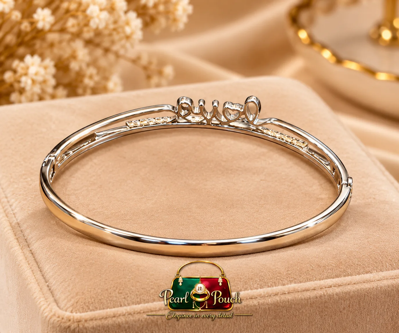 Elegant Zuping Silver-Plated Zirconia LOVE Bangle (3)