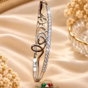 Elegant Silver-Plated Zirconia Bangle by Zuping with LOVE design and sparkling zirconia stones