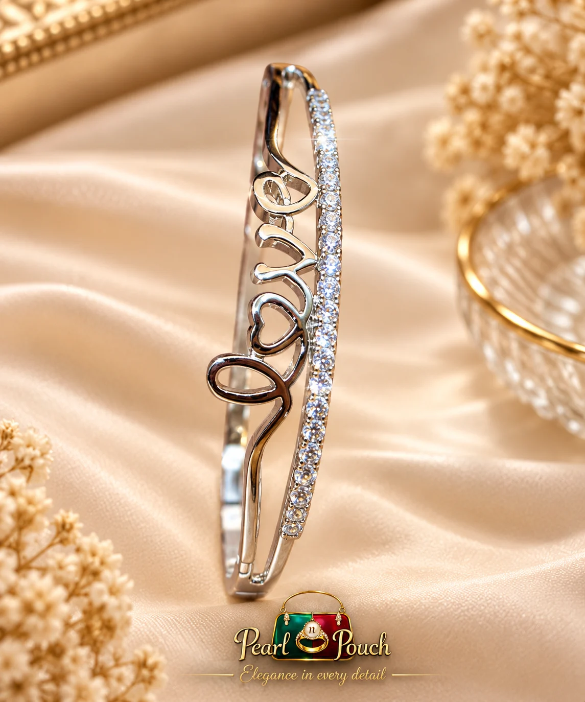 Elegant Zuping Silver-Plated Zirconia LOVE Bangle (6) Elegant Silver-Plated Zirconia Bangle by Zuping with LOVE design and sparkling zirconia stones