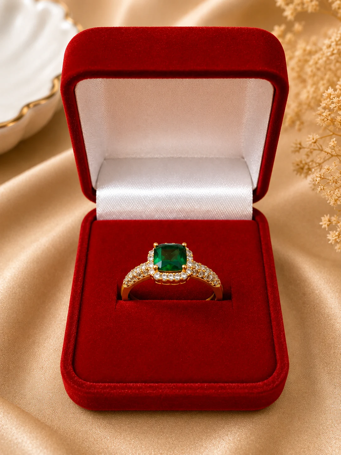 Emerald Green Zirconia Gold-Plated Imitation Ring (1)
