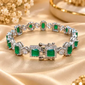 Exquisite Silver Plated Zirconia Bracelet with green stones and sparkling zirconia details