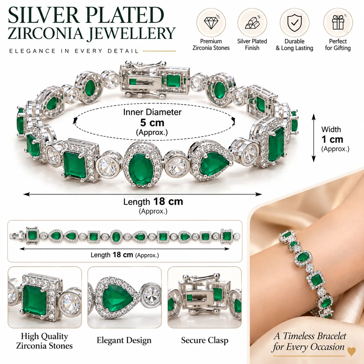 Emerald Radiance Silver Plated Zirconia Bracelet (4)