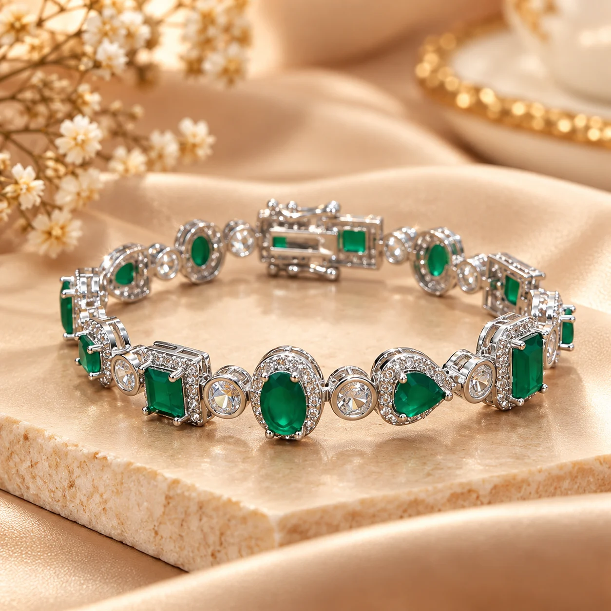 Emerald Radiance Silver Plated Zirconia Bracelet (5)