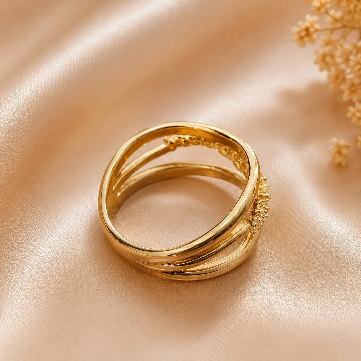 Gold Tone CZ Stone Split Band Statement Ring for Women (2)