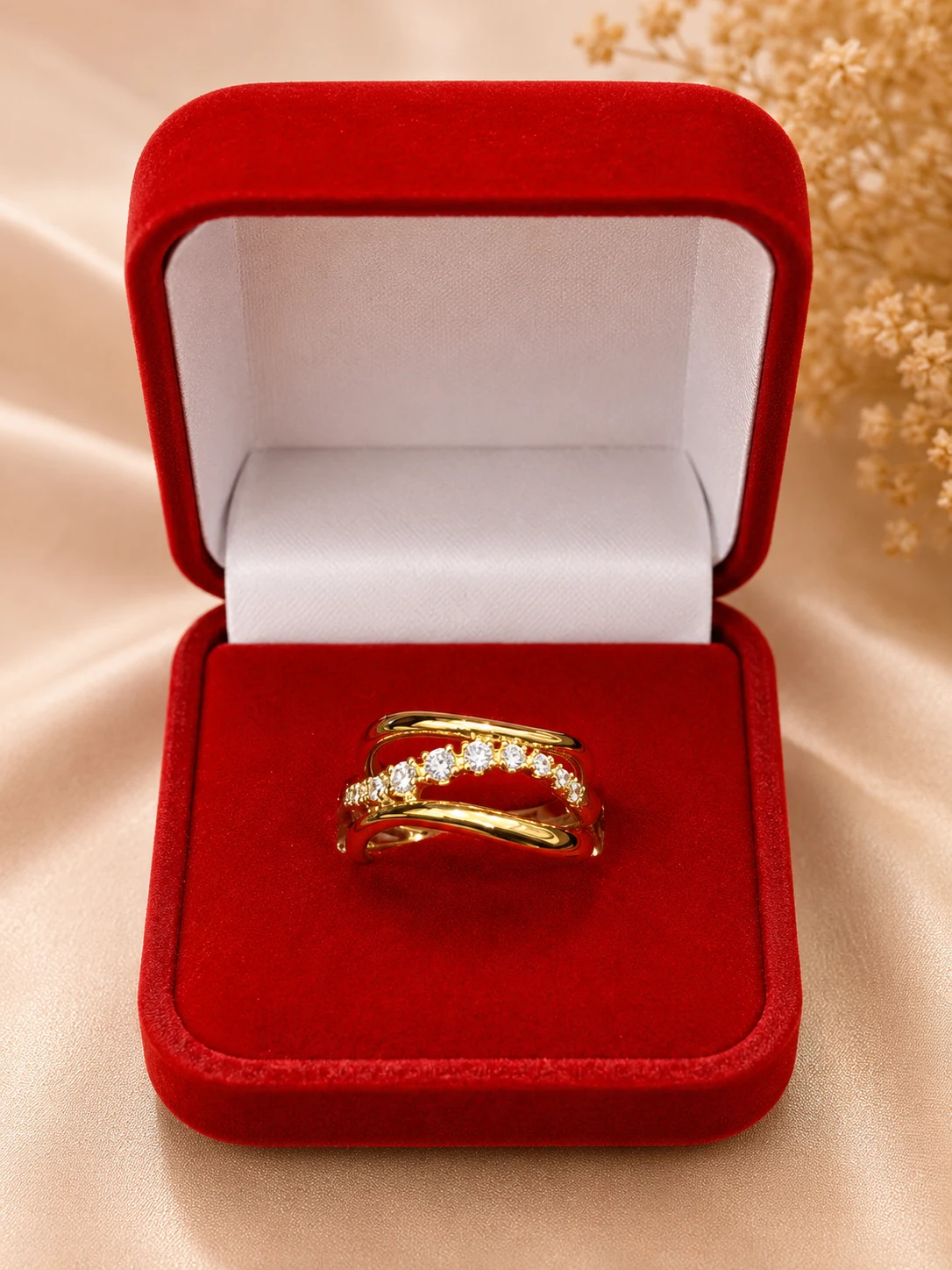 Gold Tone CZ Stone Split Band Statement Ring for Women (3)