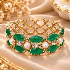 Gold Tone Green Crystal Bracelet for wedding