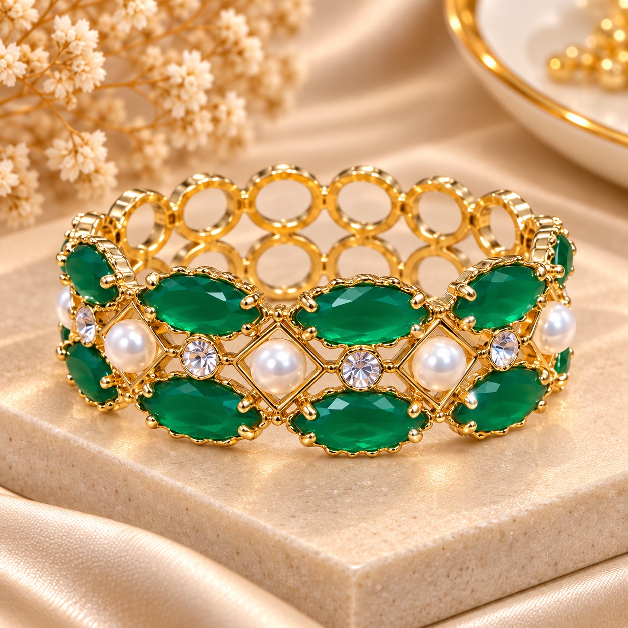 Gold Tone Green Crystal Bracelet for wedding Gold Tone Green Crystal Bracelet for wedding