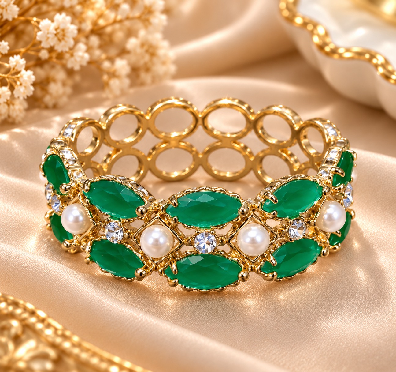 Gold Tone Green Crystal Bracelet for wedding Gold Tone Green Crystal Bracelet for wedding