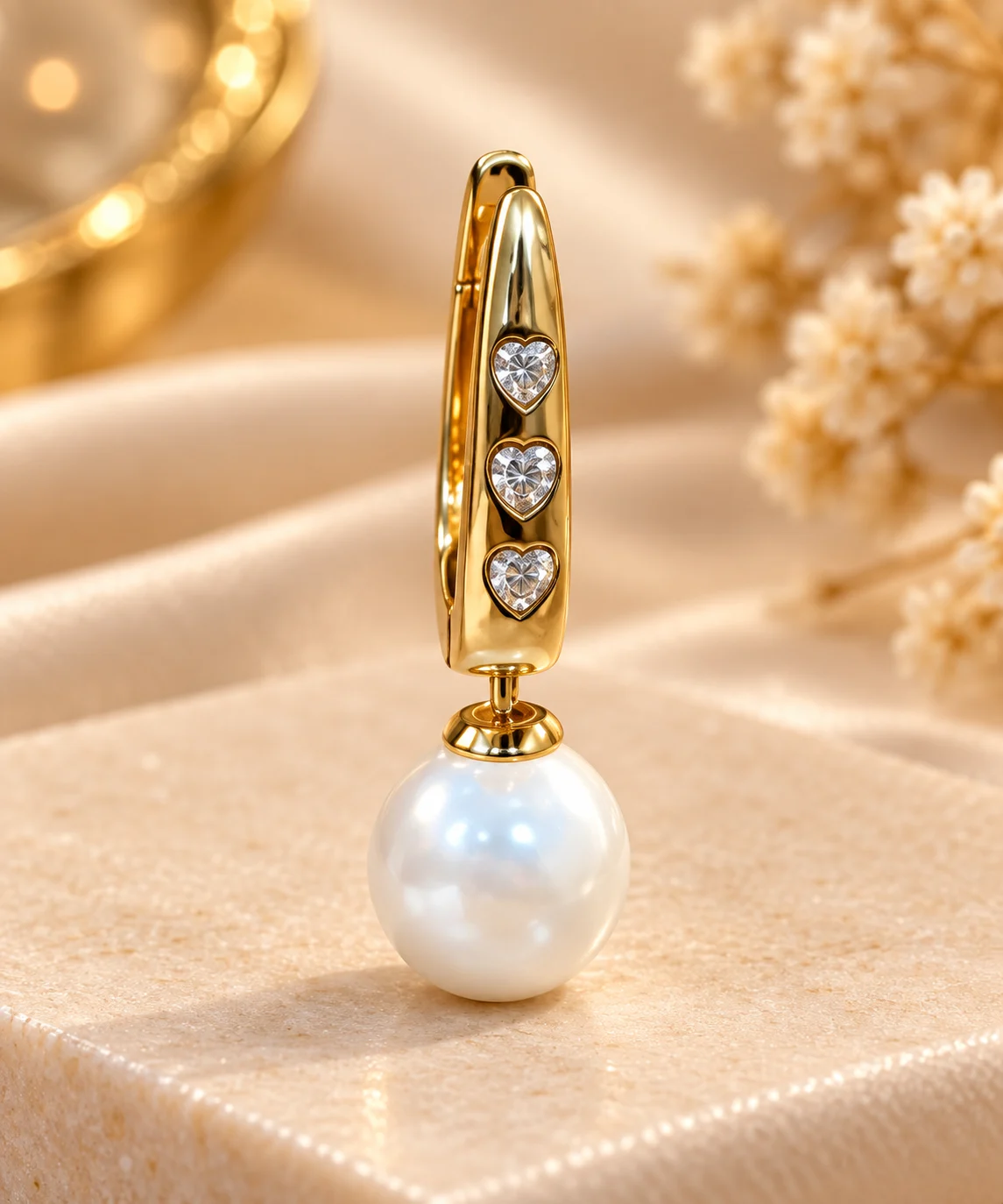 Graceful 18K Gold Plated Zirconia Pearl Drop Earrings (4)