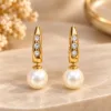 Elegant 18K Gold Plated Zirconia Pearl Drop Earrings with heart-shaped stones
