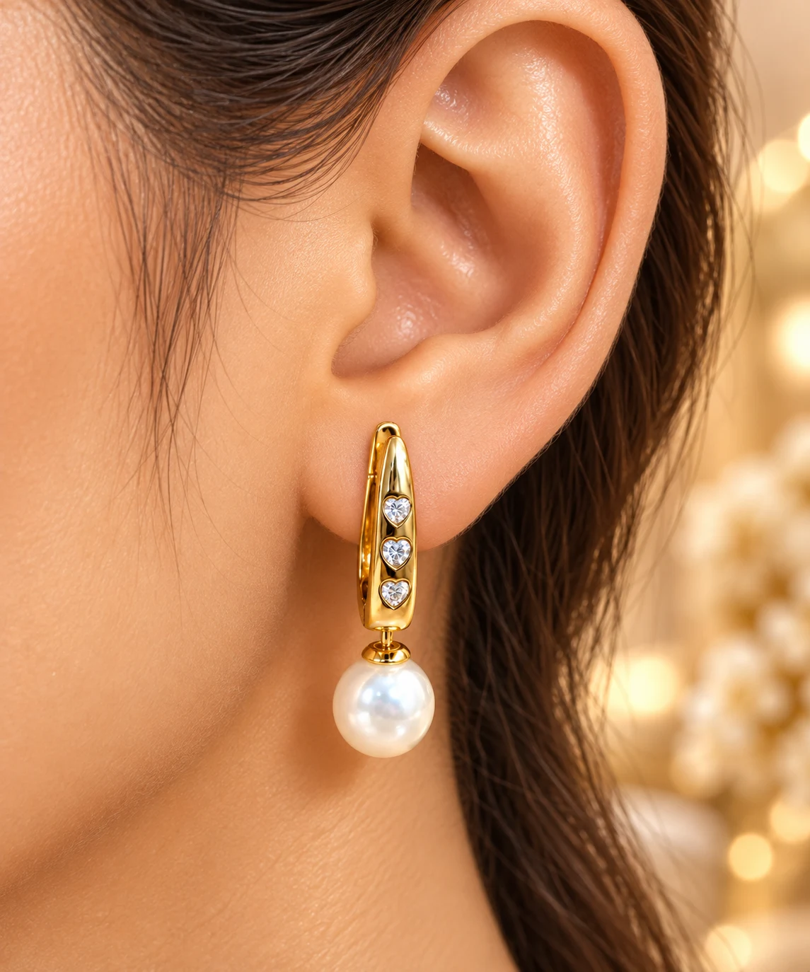 Graceful 18K Gold Plated Zirconia Pearl Drop Earrings (6)