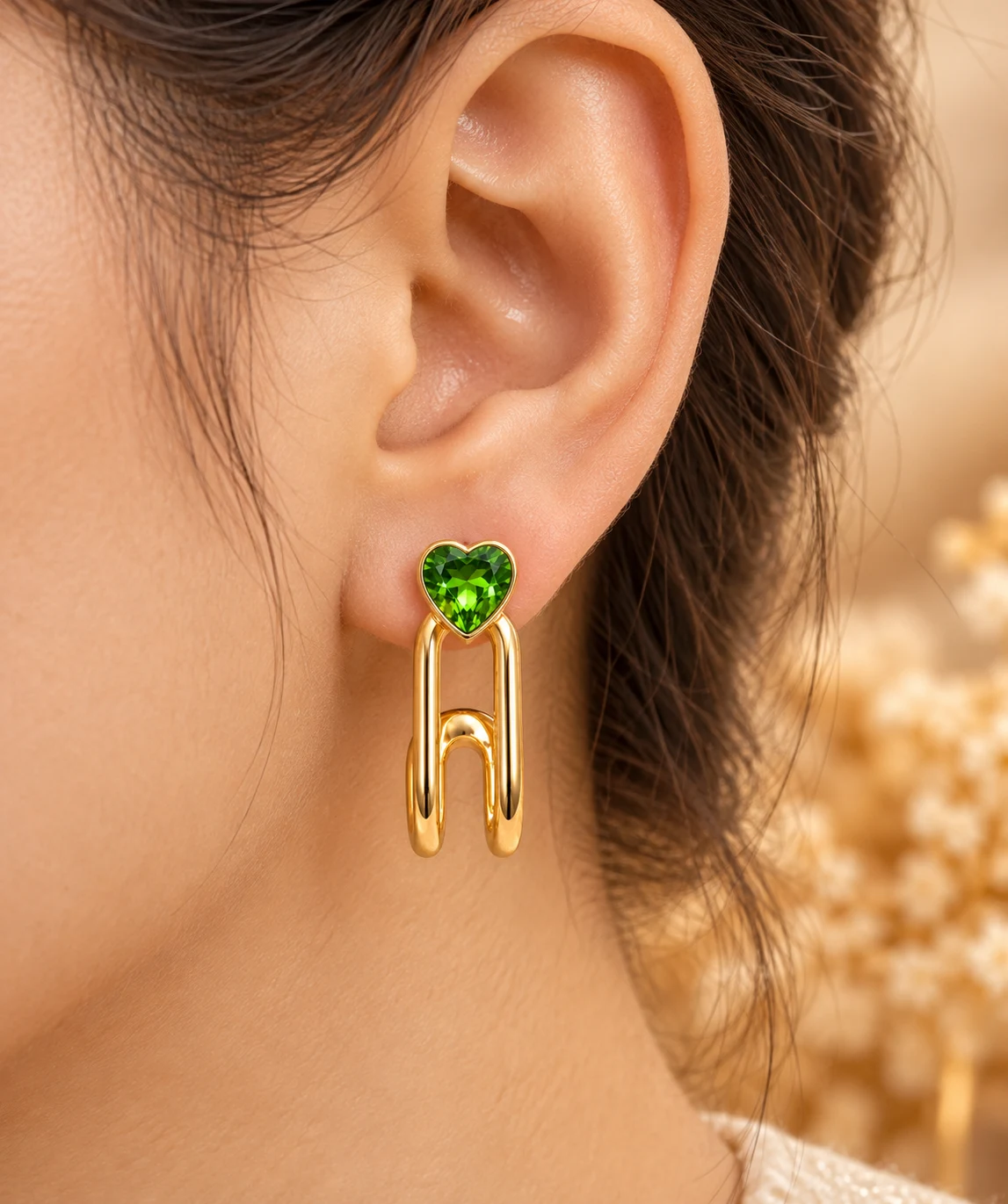 Green Heart Link Earrings (2)