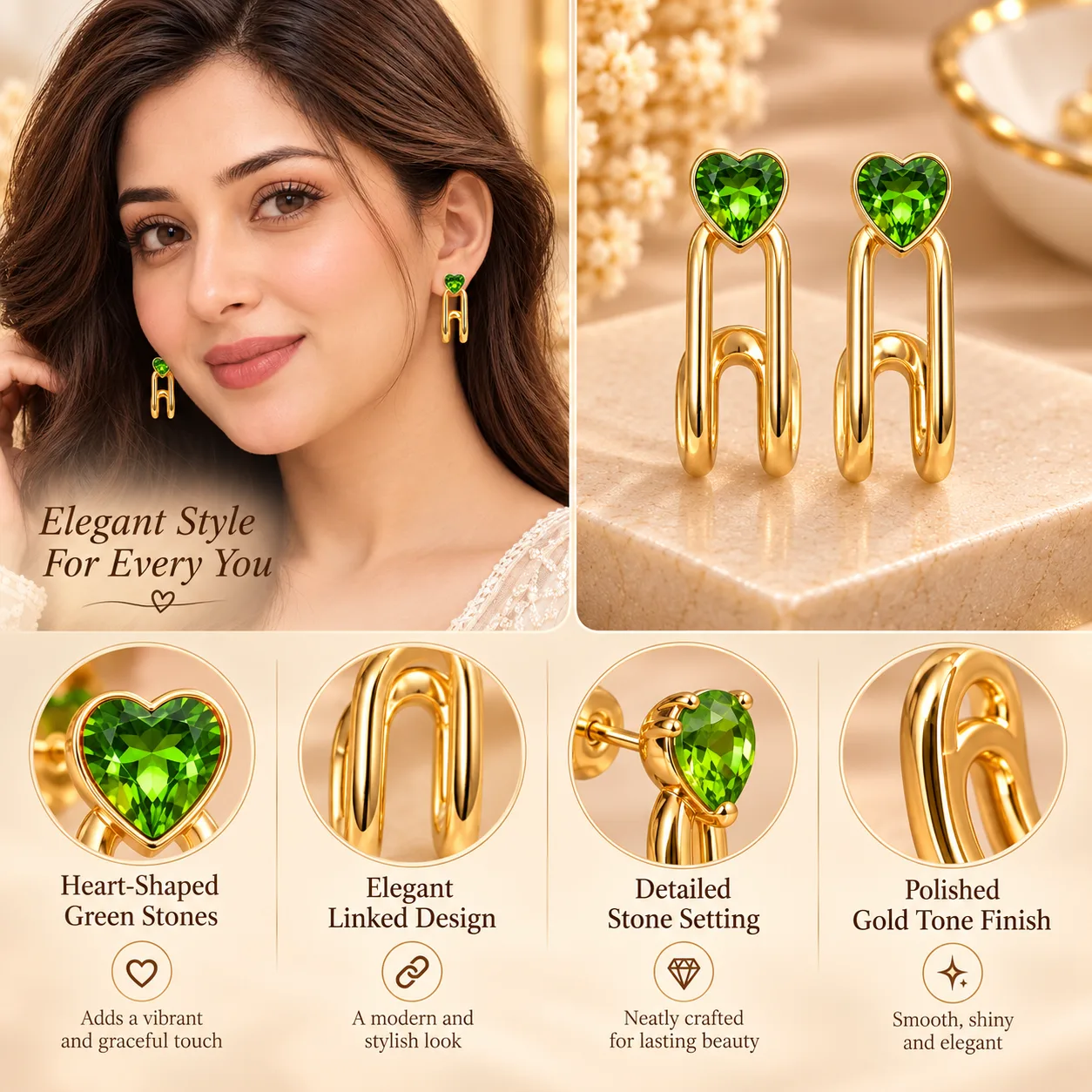 Green Heart Link Earrings (5)