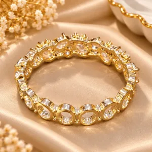 Imported Peach Stone and Bead Bracelet with clear stones and gold tone finish