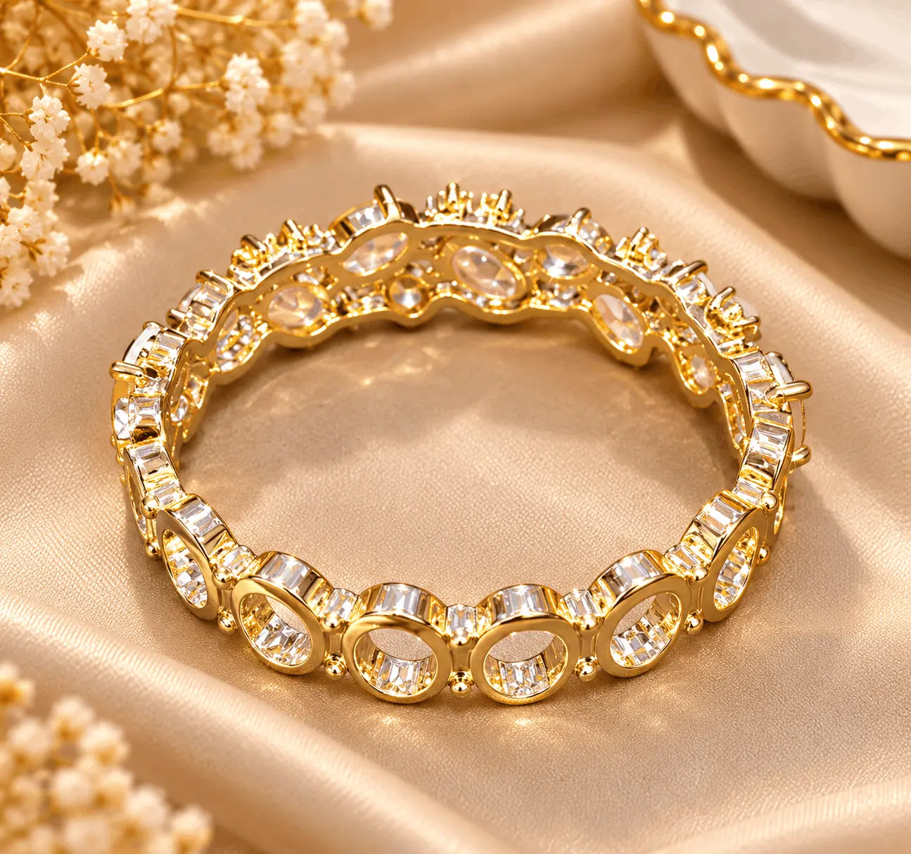 Imported Peach Stone and Bead Bracelet with clear stones and gold tone finish 3 Imported Peach Stone and Bead Bracelet with clear stones and gold tone finish