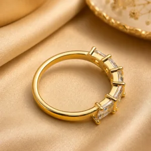 Gold tone marquise stone ring for women with clear sparkling stones