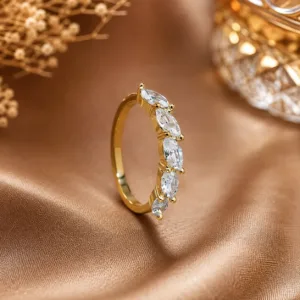 Gold tone marquise stone ring for women with clear sparkling stones