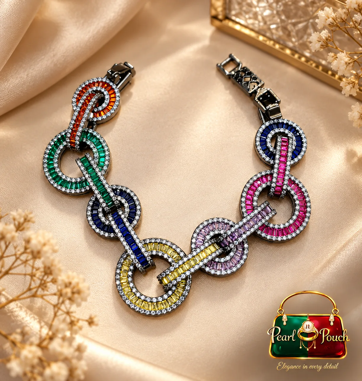 Multicolor Zirconia Diamond-Style Adjustable Bracelet for Women (2)