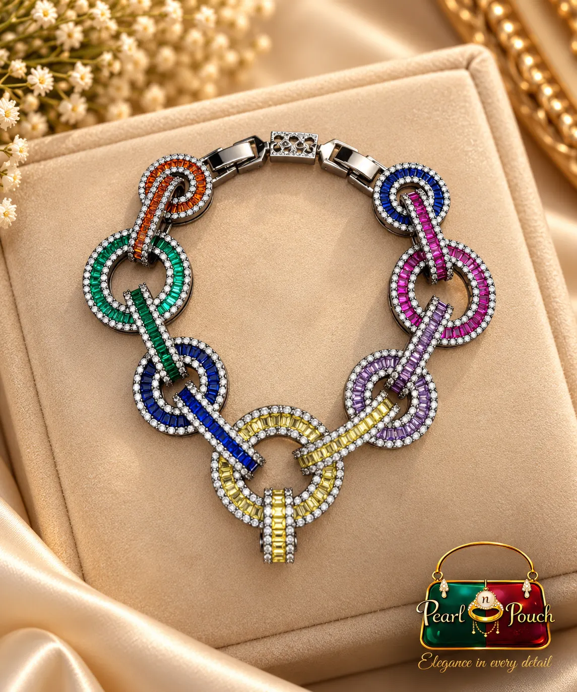 Multicolor Zirconia Diamond-Style Adjustable Bracelet for Women (3)